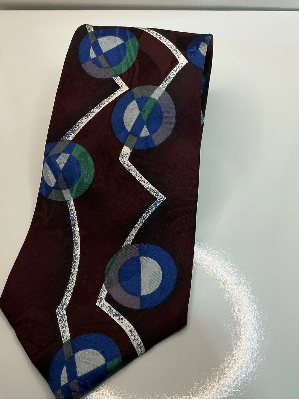 Oscar de la Renta Men’s Tie Couture Collection Abstract Geometric Maroon Blue